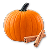 Joyful Traditions Pumpkin flavor icon - whole pumpkin with two cinnamon sticks